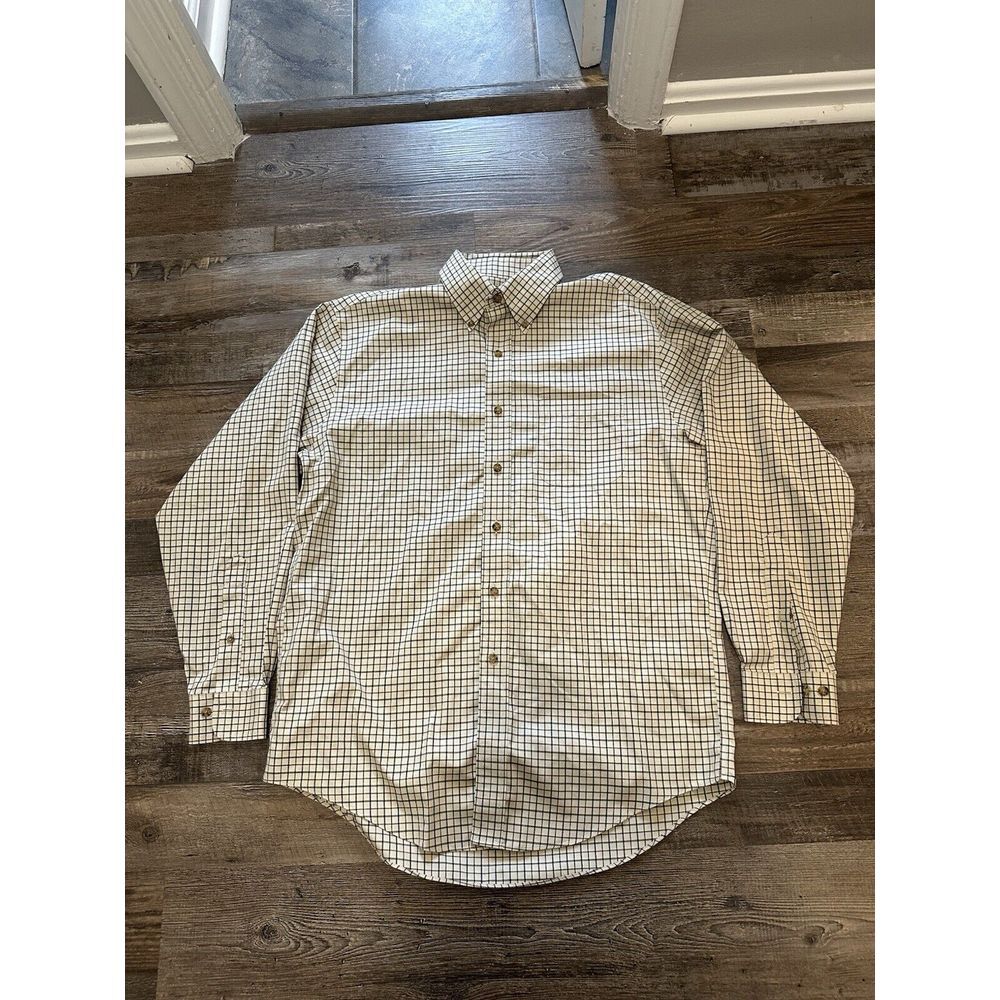 Men's BROOKS BROTHERS Tan And Black Long Sleeve Oxford Shirt Size Medium